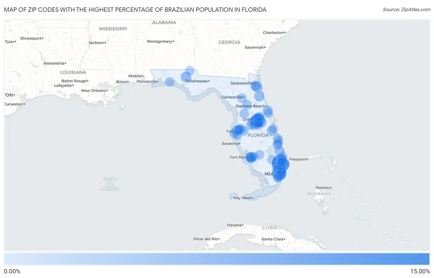 Zip Codes with the Highest Percentage of Brazilian Population in Florida Map