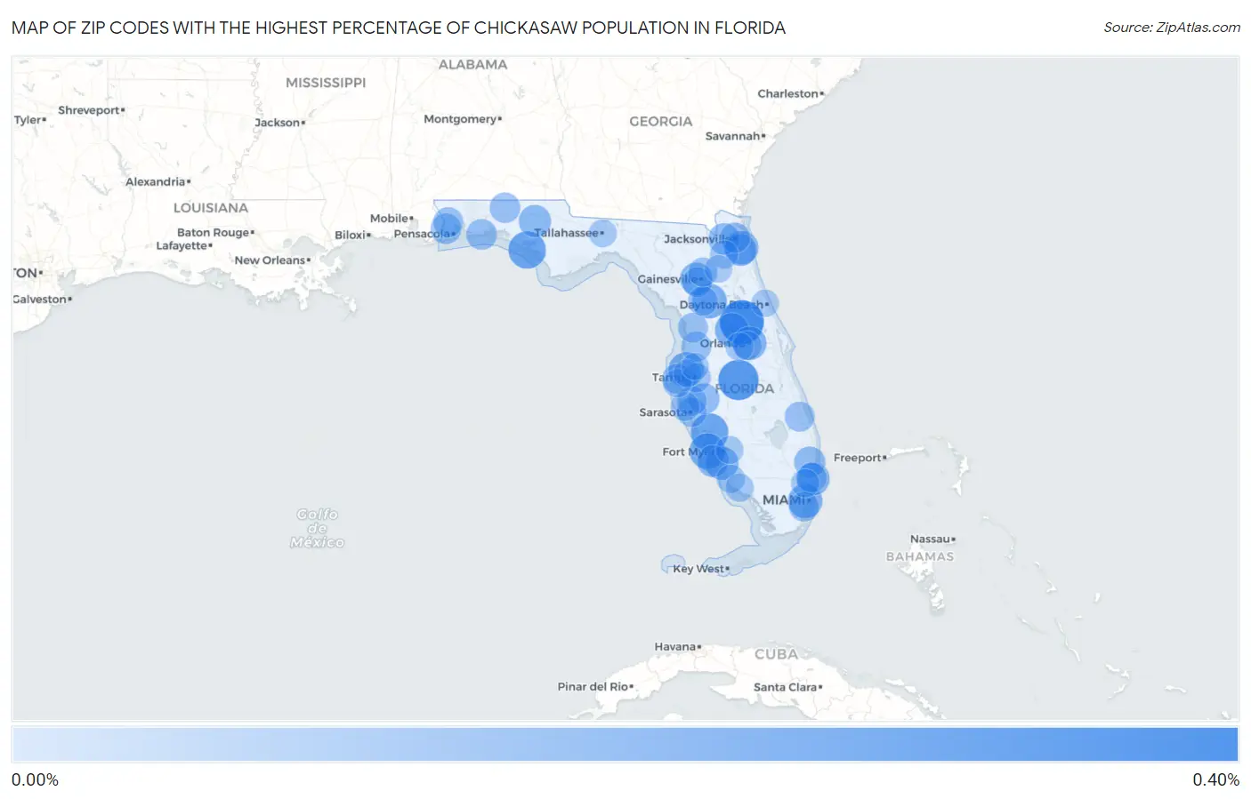 Zip Codes with the Highest Percentage of Chickasaw Population in Florida Map