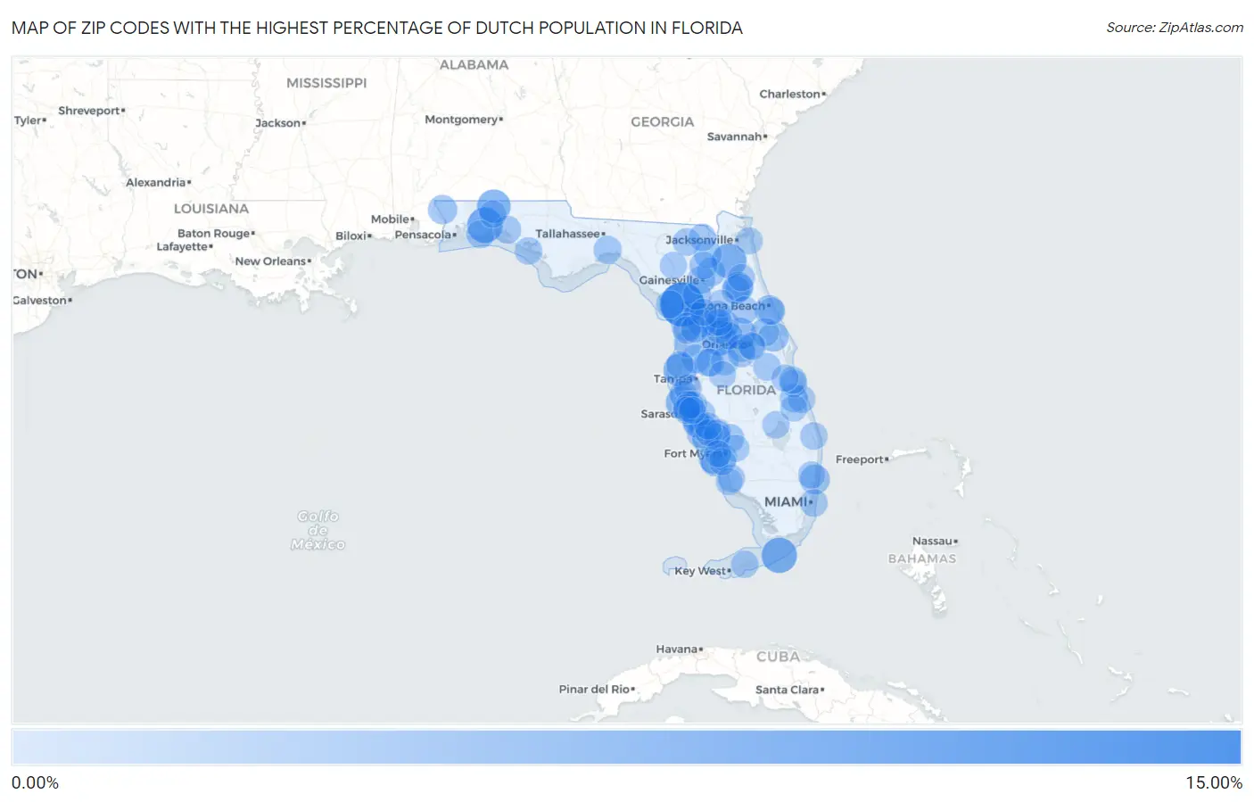 Zip Codes with the Highest Percentage of Dutch Population in Florida Map