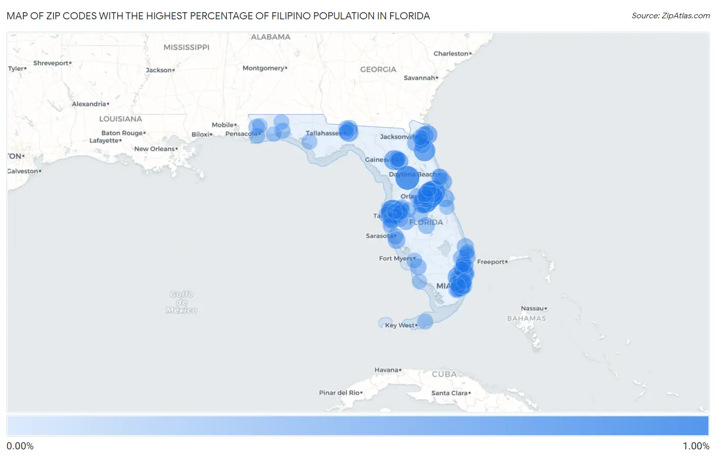 Zip Codes with the Highest Percentage of Filipino Population in Florida Map
