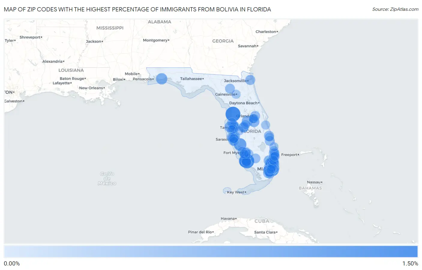 Zip Codes with the Highest Percentage of Immigrants from Bolivia in Florida Map