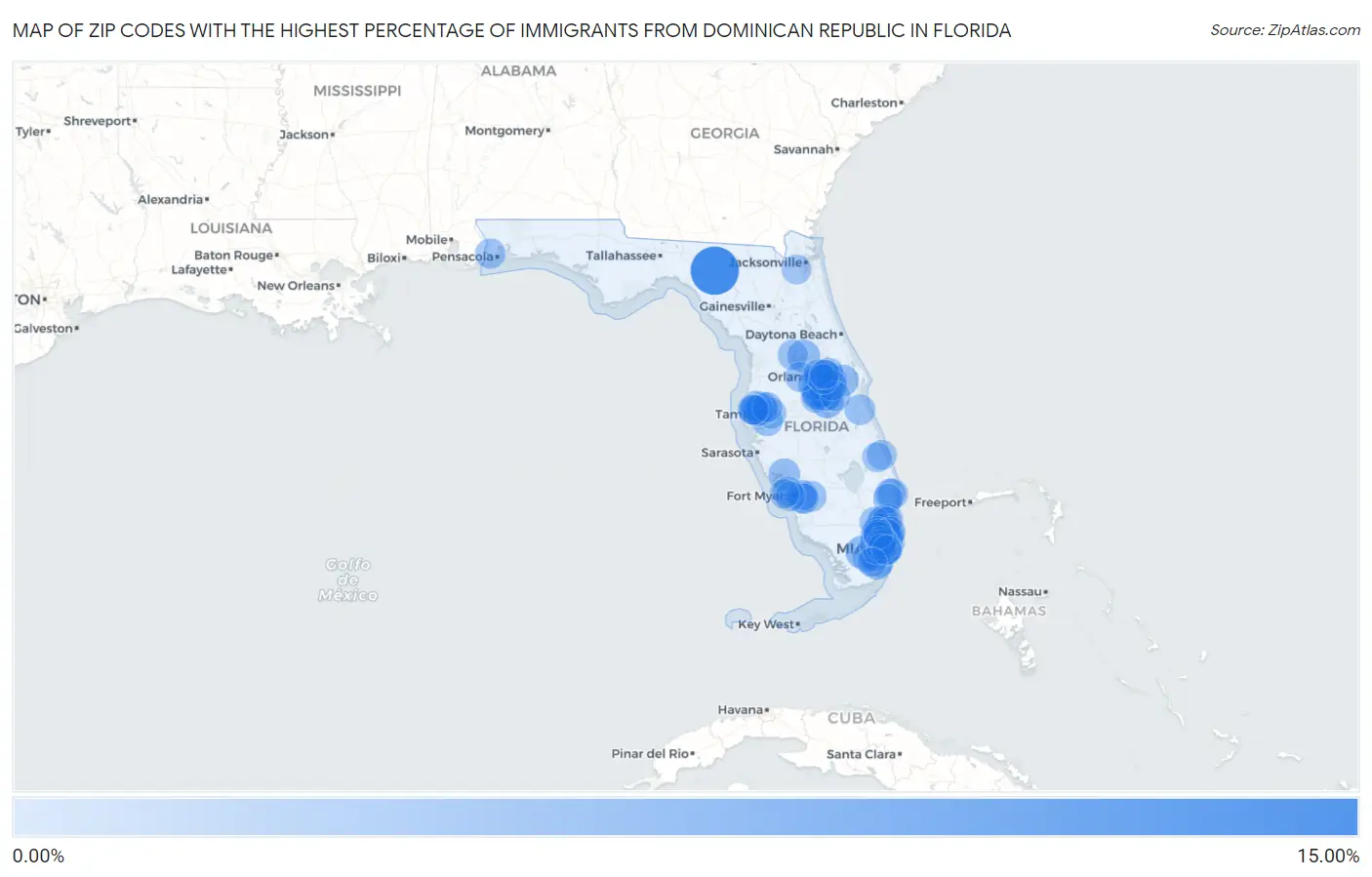 Zip Codes with the Highest Percentage of Immigrants from Dominican Republic in Florida Map