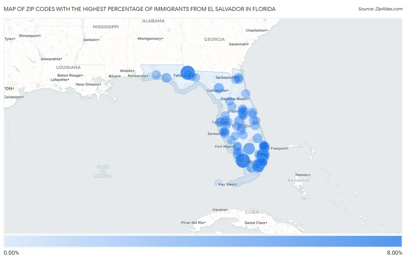 Zip Codes with the Highest Percentage of Immigrants from El Salvador in Florida Map