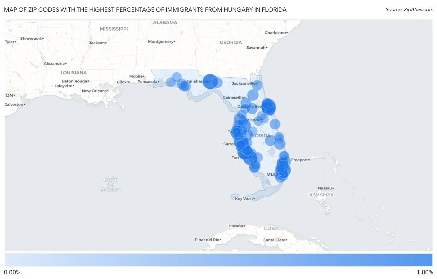 Zip Codes with the Highest Percentage of Immigrants from Hungary in Florida Map