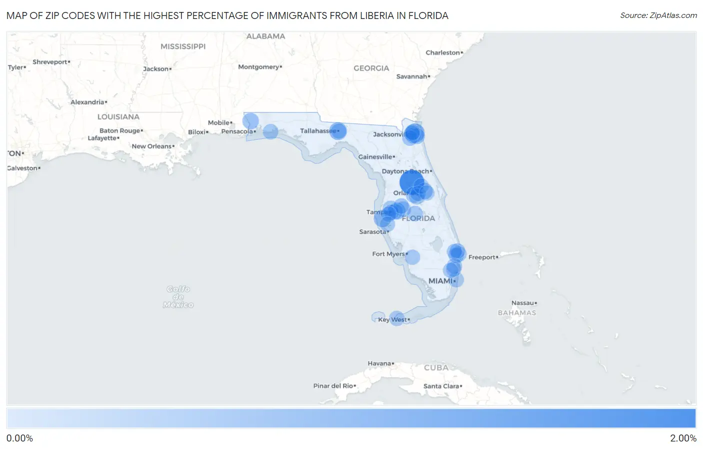 Zip Codes with the Highest Percentage of Immigrants from Liberia in Florida Map