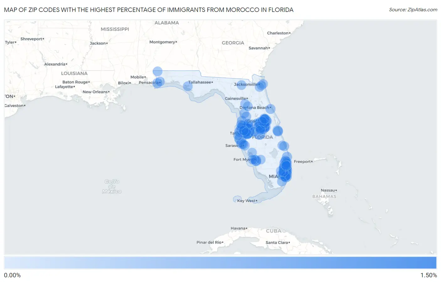 Zip Codes with the Highest Percentage of Immigrants from Morocco in Florida Map
