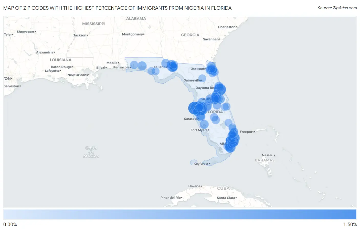 Zip Codes with the Highest Percentage of Immigrants from Nigeria in Florida Map