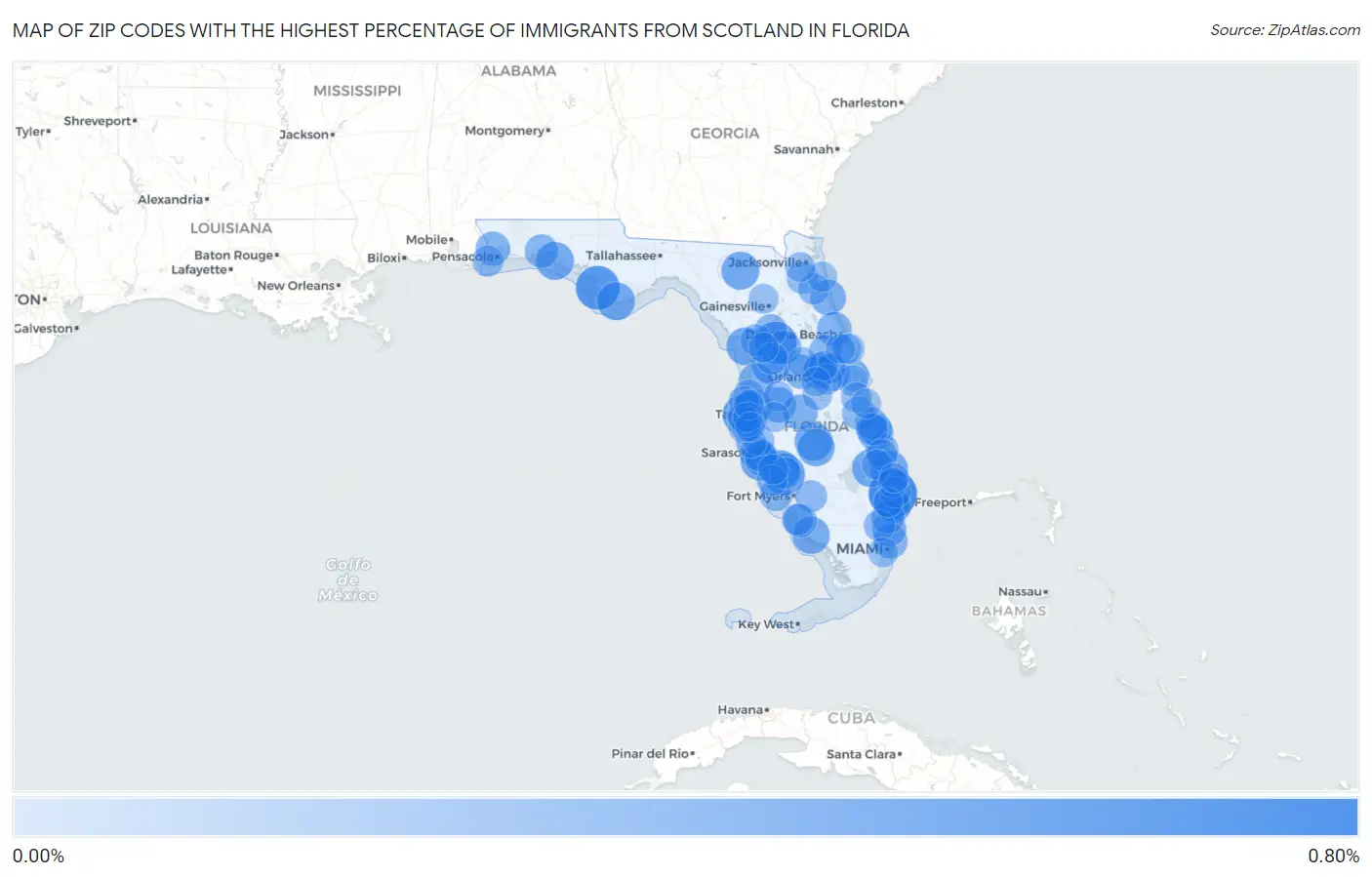 Zip Codes with the Highest Percentage of Immigrants from Scotland in Florida Map