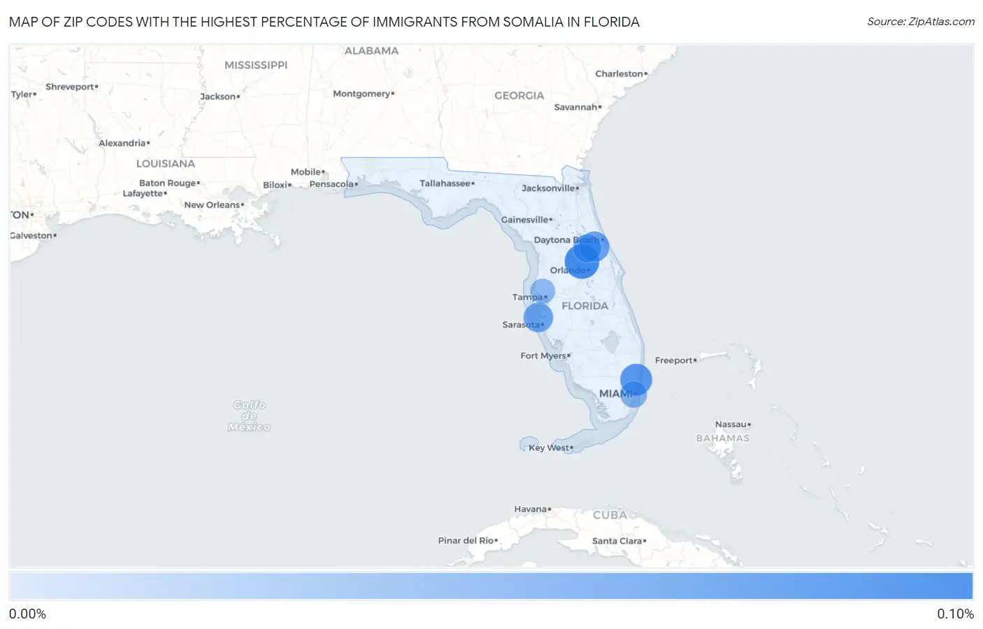Zip Codes with the Highest Percentage of Immigrants from Somalia in Florida Map
