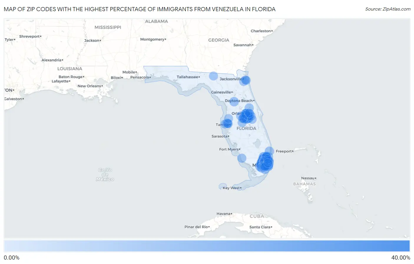 Zip Codes with the Highest Percentage of Immigrants from Venezuela in Florida Map