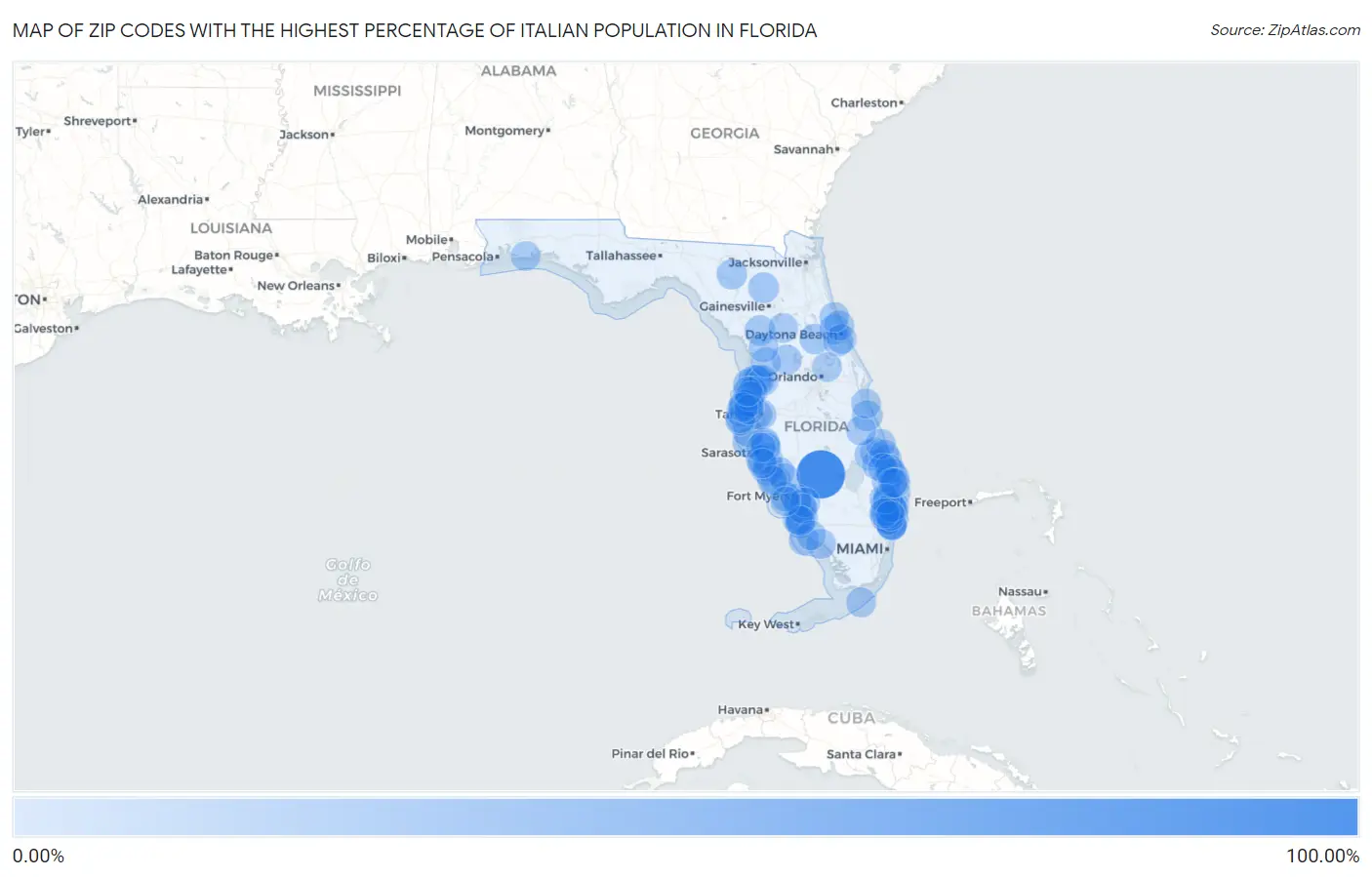 Zip Codes with the Highest Percentage of Italian Population in Florida Map