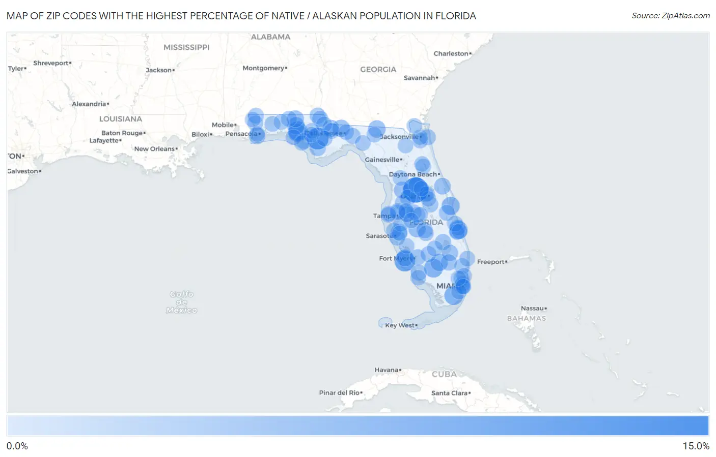 Zip Codes with the Highest Percentage of Native / Alaskan Population in Florida Map