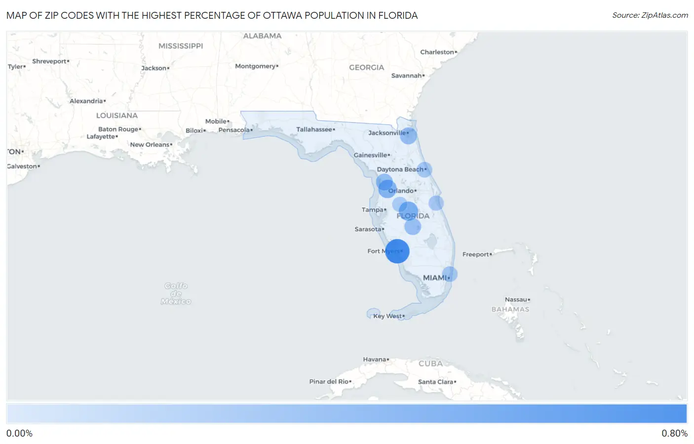 Zip Codes with the Highest Percentage of Ottawa Population in Florida Map