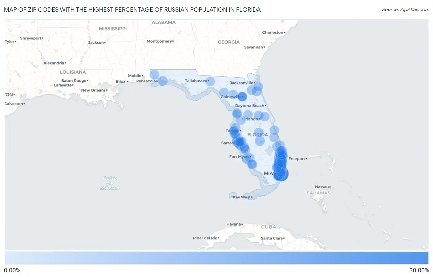 Zip Codes with the Highest Percentage of Russian Population in Florida Map