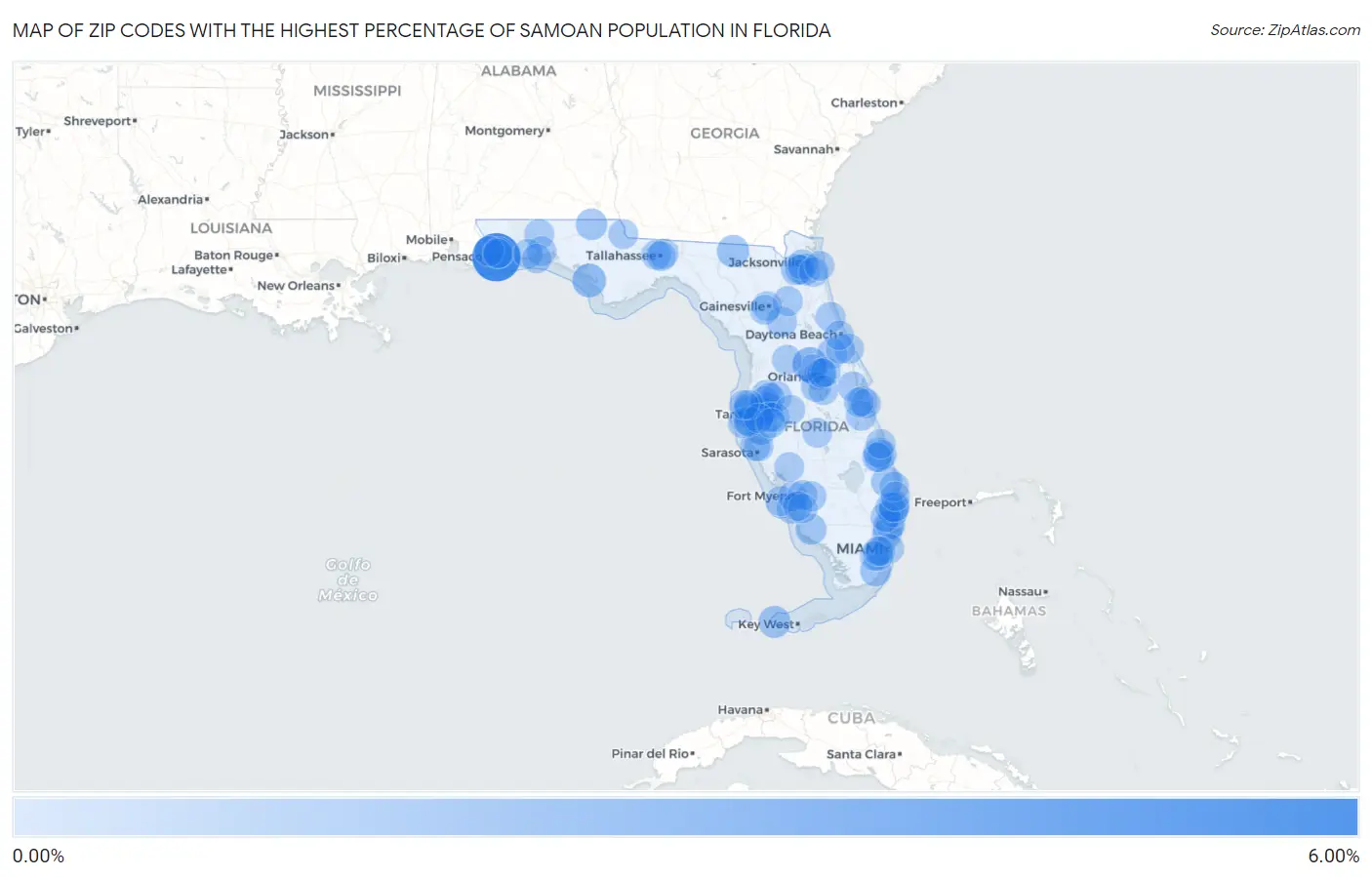 Zip Codes with the Highest Percentage of Samoan Population in Florida Map