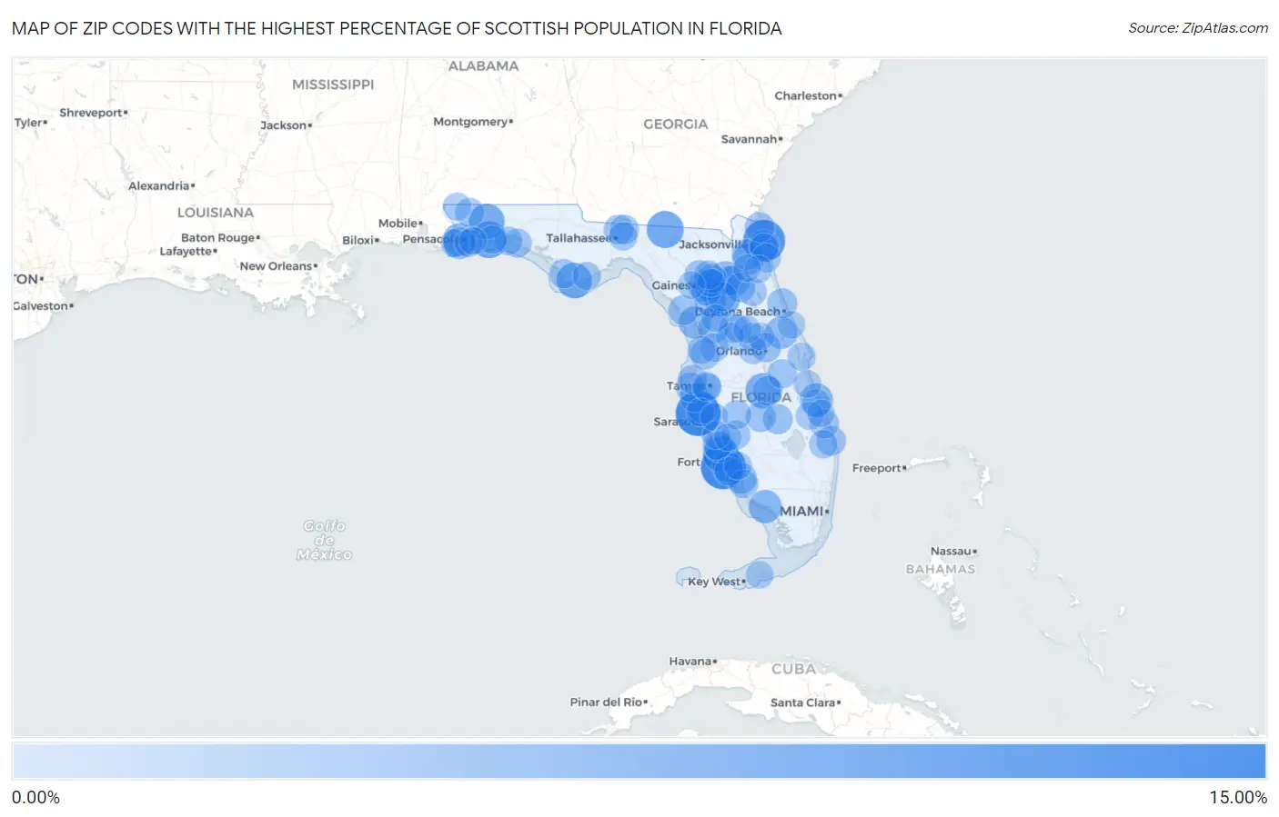 Zip Codes with the Highest Percentage of Scottish Population in Florida Map