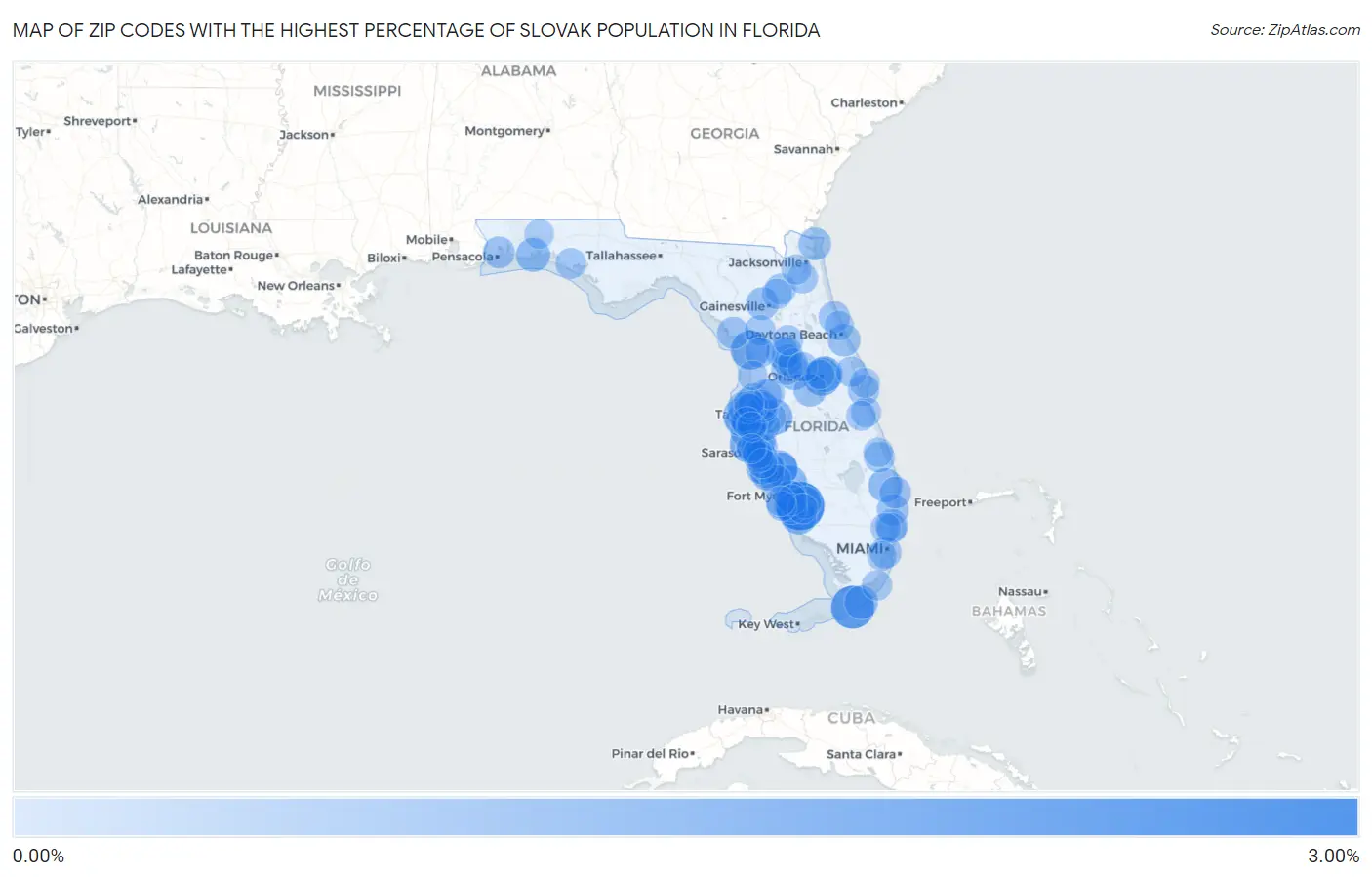 Zip Codes with the Highest Percentage of Slovak Population in Florida Map