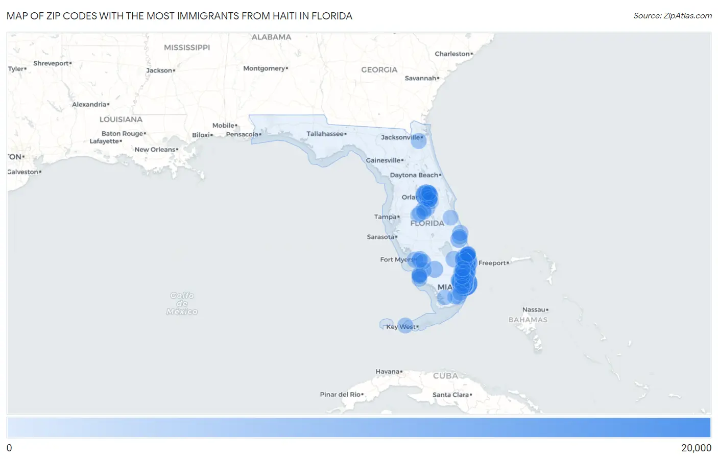 Zip Codes with the Most Immigrants from Haiti in Florida Map