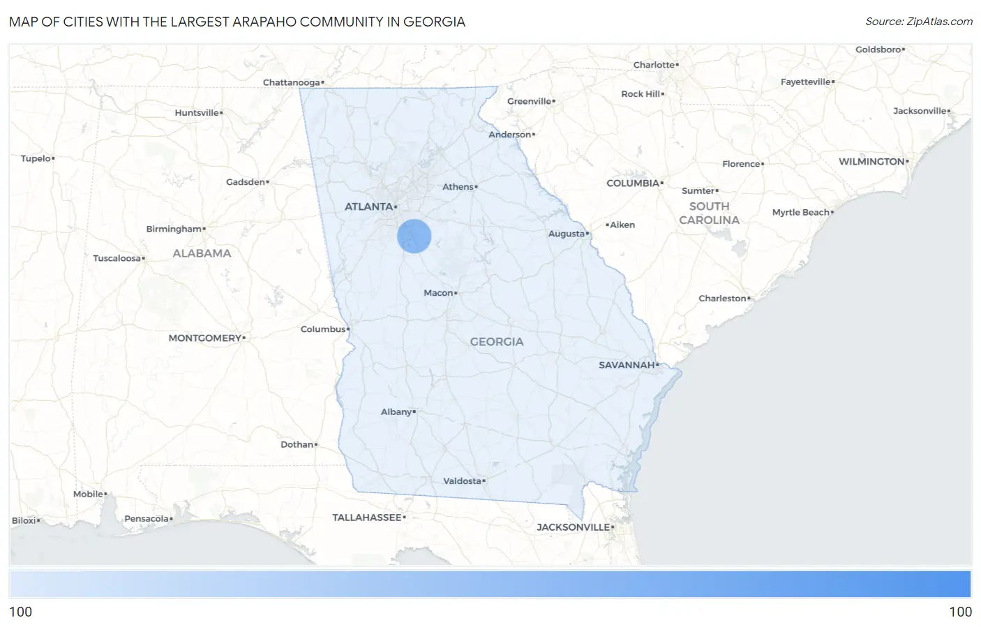 Cities with the Largest Arapaho Community in Georgia Map