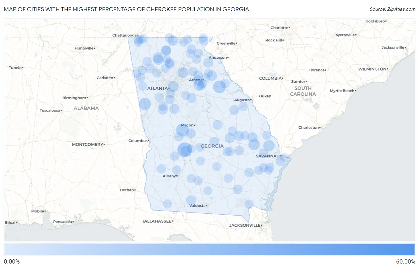 Cities with the Highest Percentage of Cherokee Population in Georgia Map