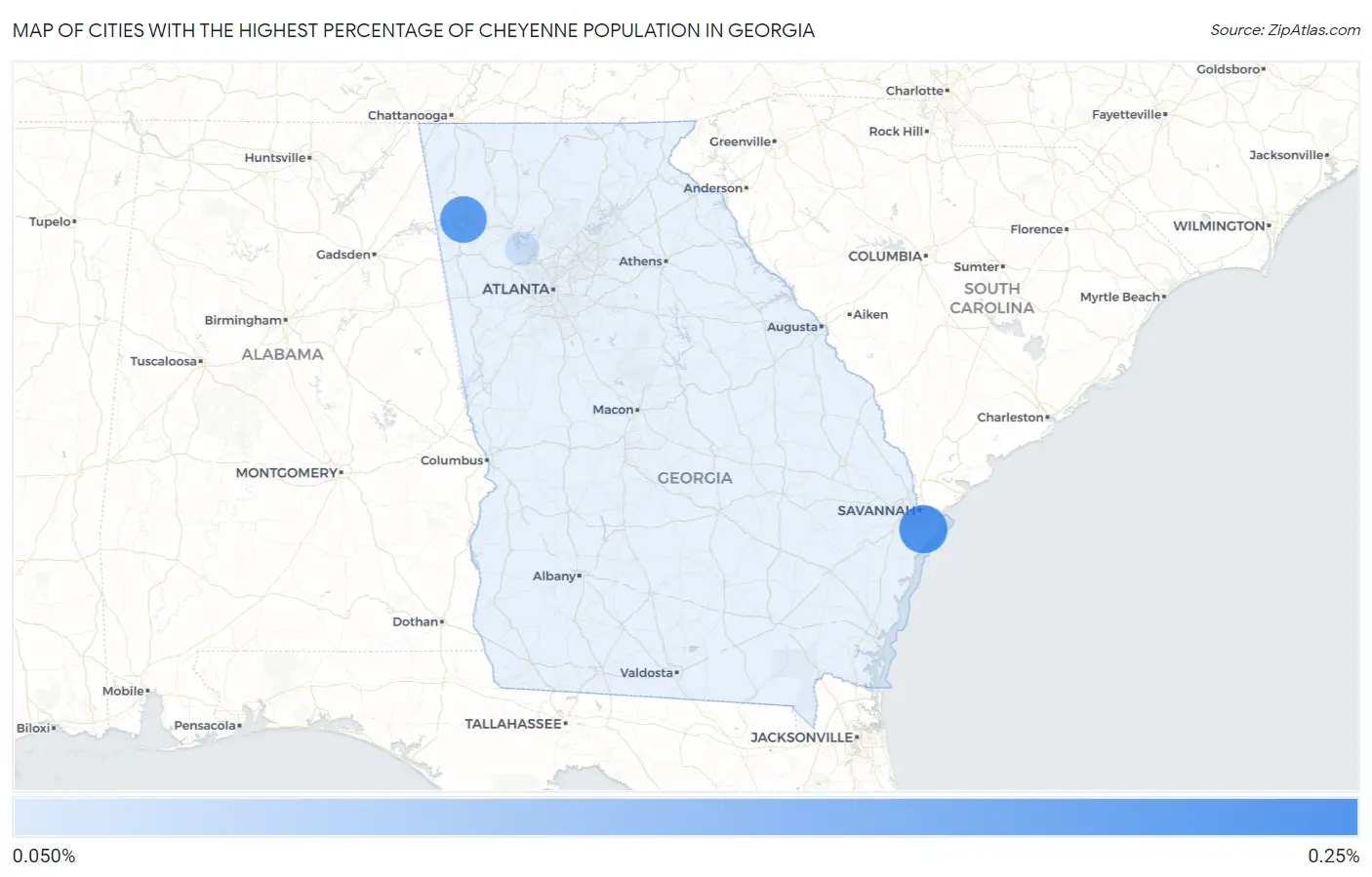 Cities with the Highest Percentage of Cheyenne Population in Georgia Map