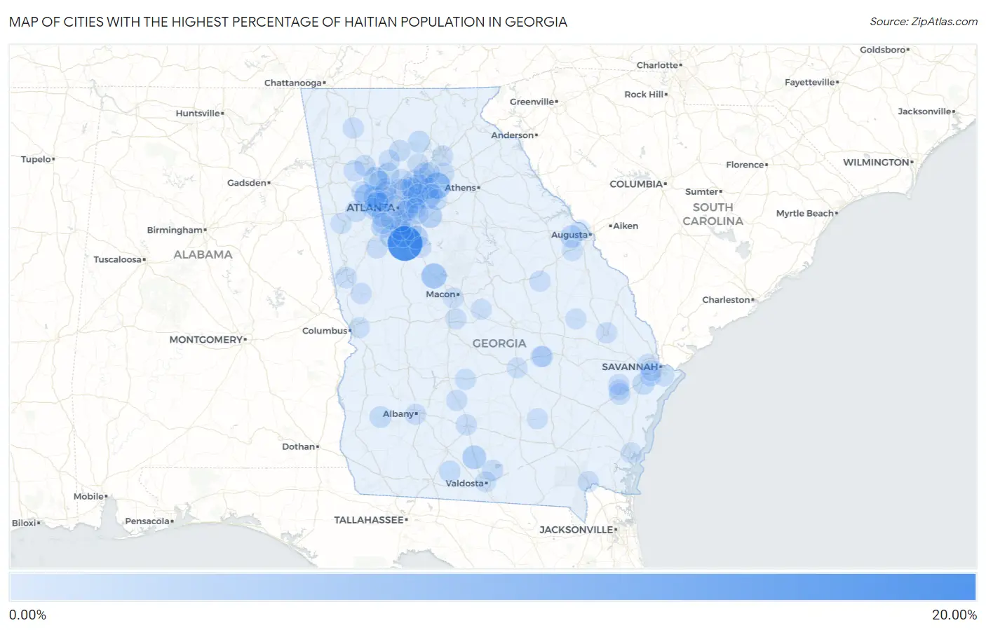 Cities with the Highest Percentage of Haitian Population in Georgia Map