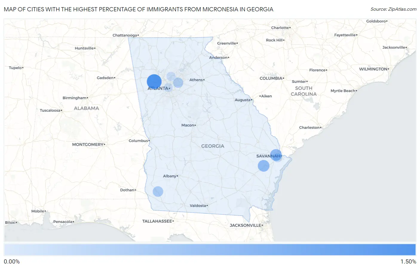 Cities with the Highest Percentage of Immigrants from Micronesia in Georgia Map