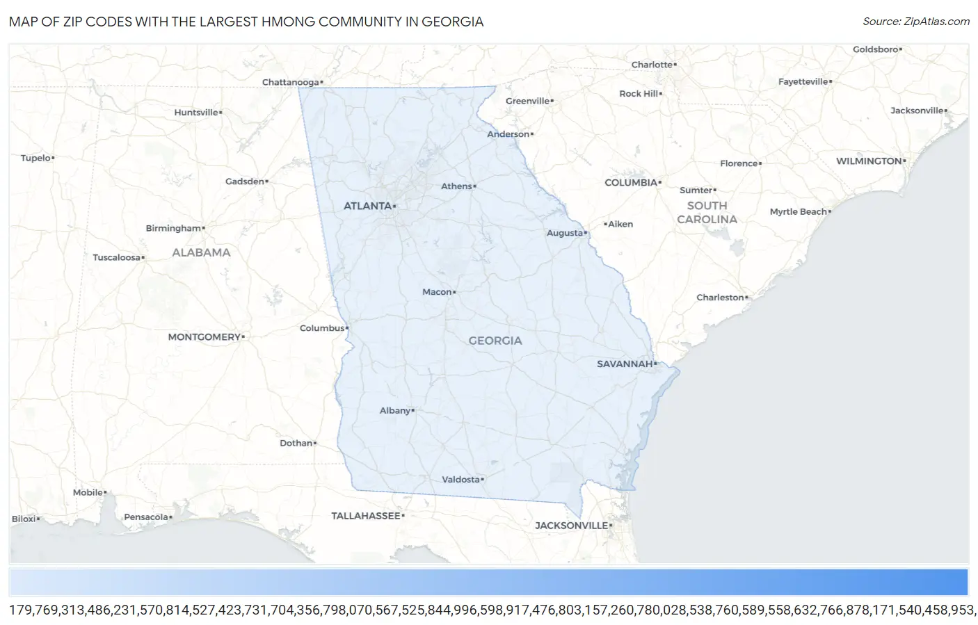 Zip Codes with the Largest Hmong Community in Georgia Map