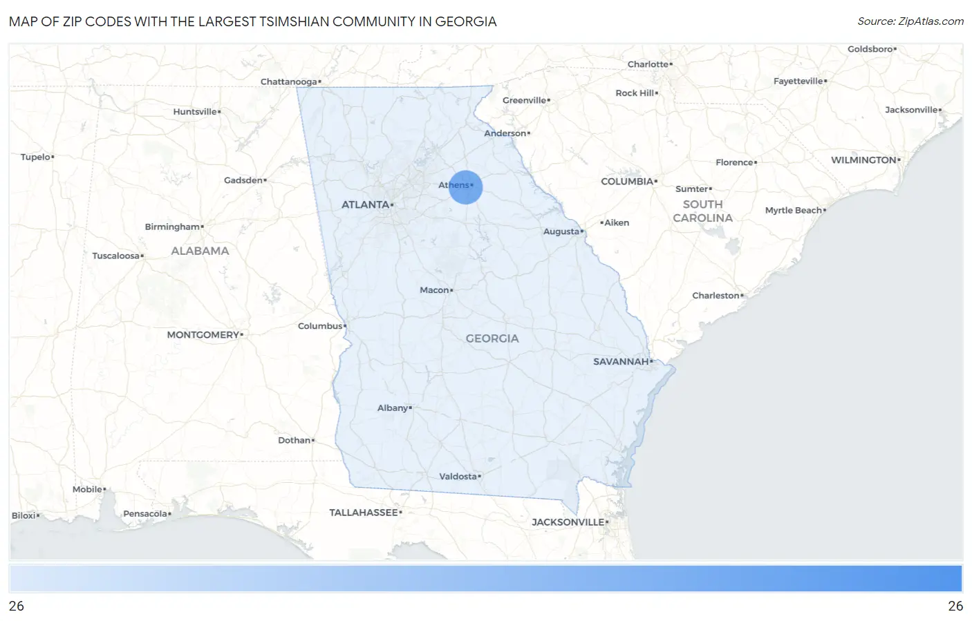 Zip Codes with the Largest Tsimshian Community in Georgia Map