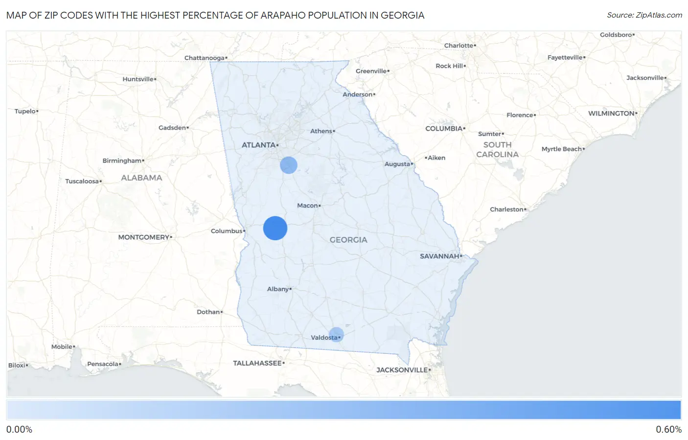Zip Codes with the Highest Percentage of Arapaho Population in Georgia Map