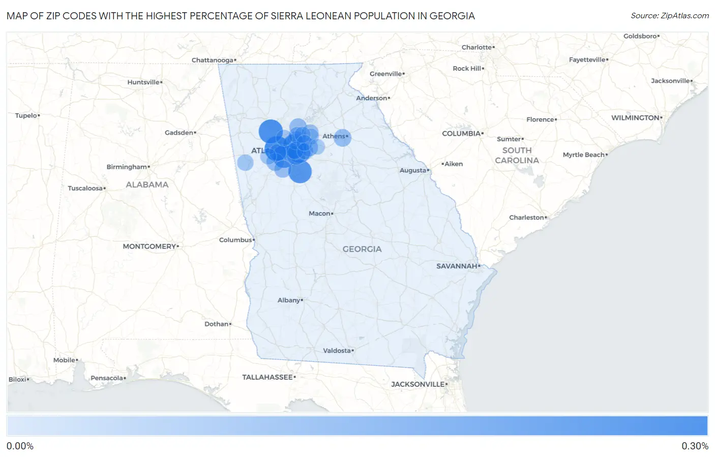 Zip Codes with the Highest Percentage of Sierra Leonean Population in Georgia Map