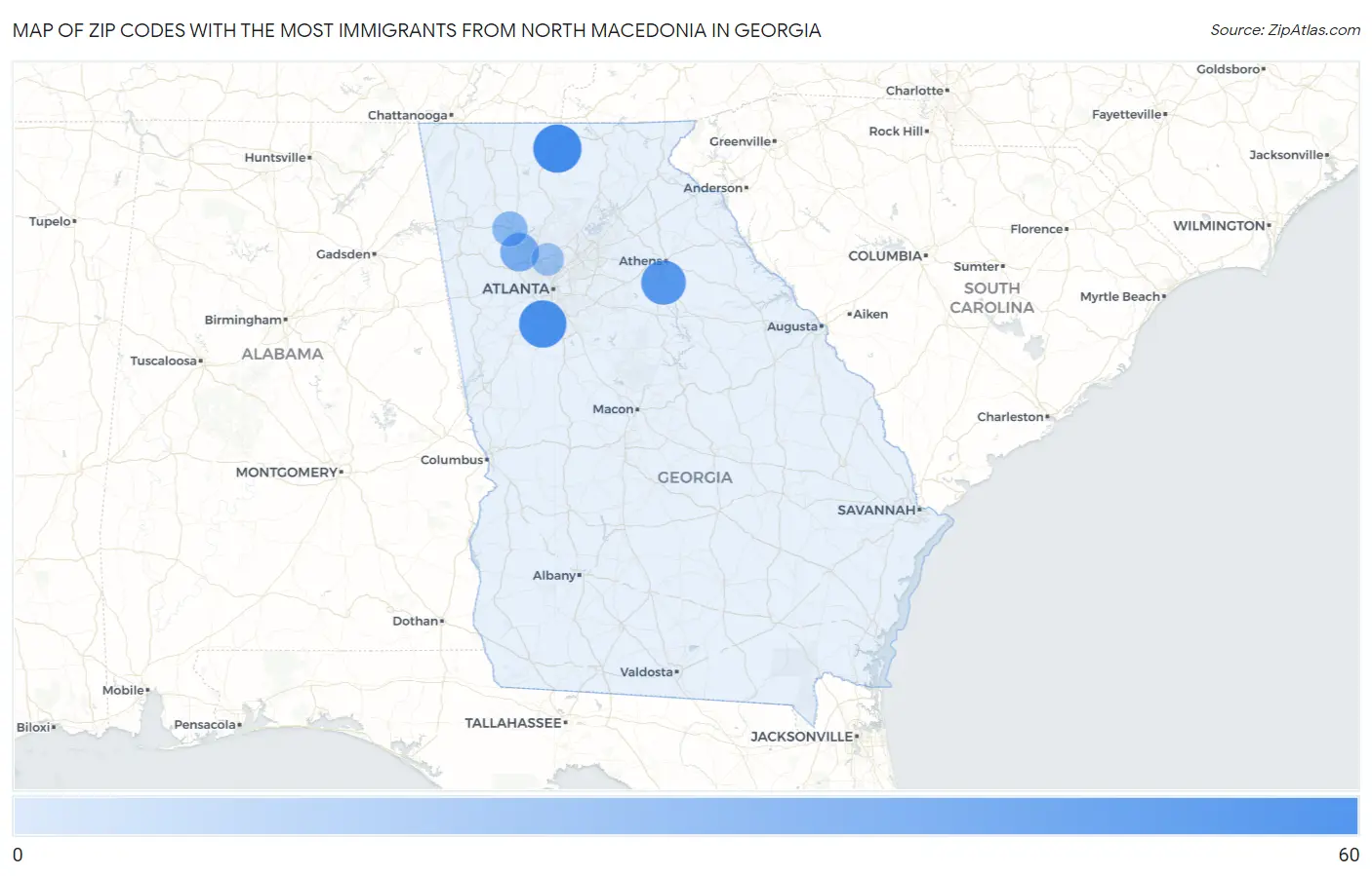 Zip Codes with the Most Immigrants from North Macedonia in Georgia Map