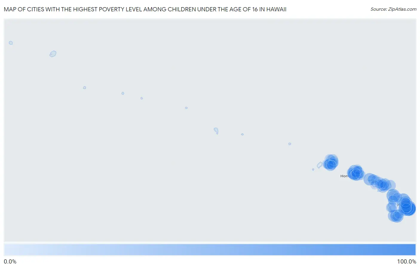 Cities with the Highest Poverty Level Among Children Under the Age of 16 in Hawaii Map