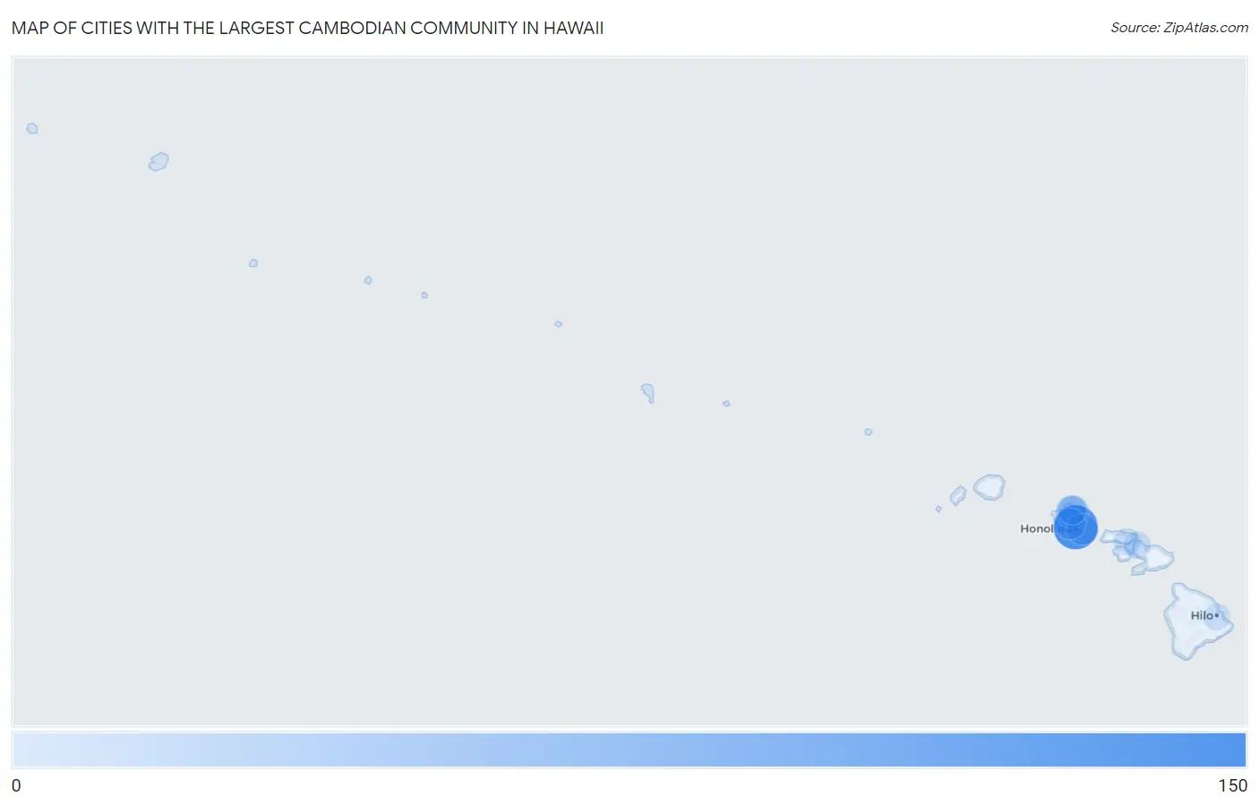 Cities with the Largest Cambodian Community in Hawaii Map