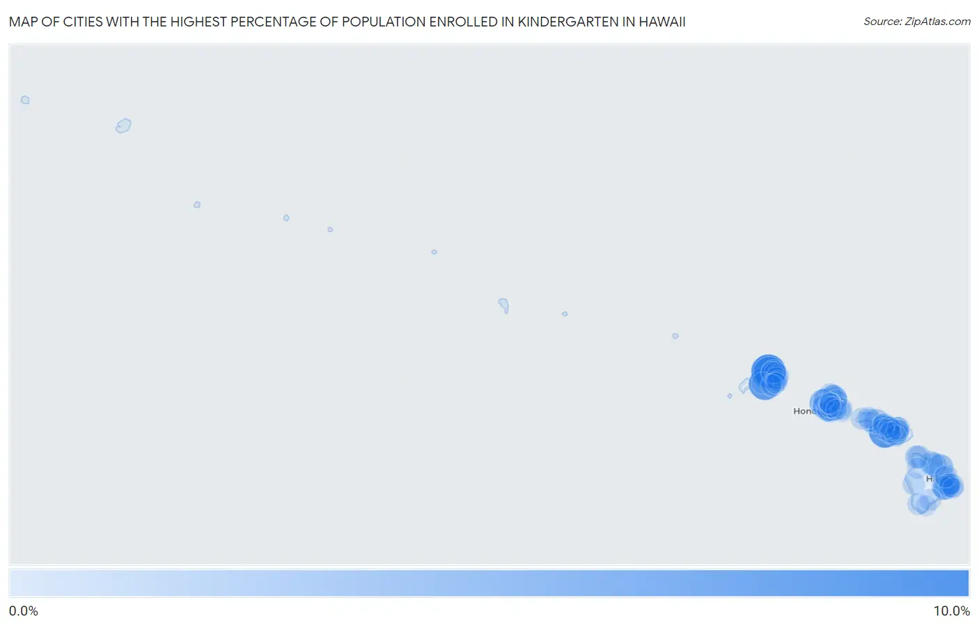 Cities with the Highest Percentage of Population Enrolled in Kindergarten in Hawaii Map