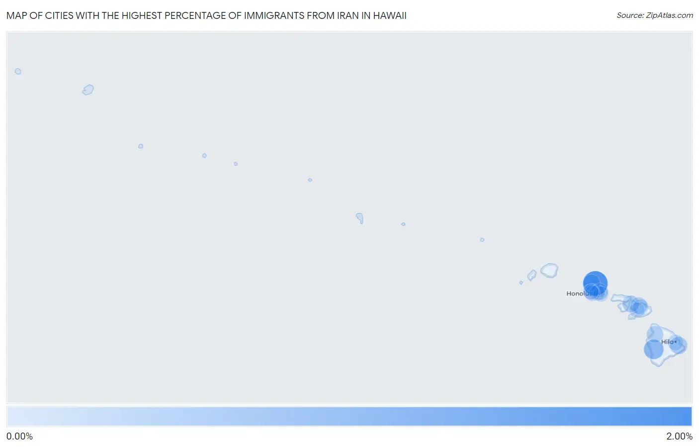 Cities with the Highest Percentage of Immigrants from Iran in Hawaii Map