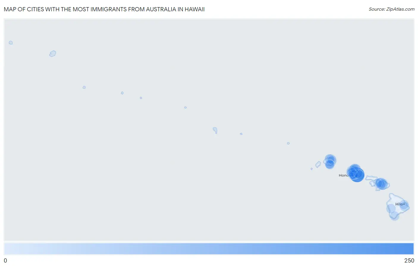 Cities with the Most Immigrants from Australia in Hawaii Map