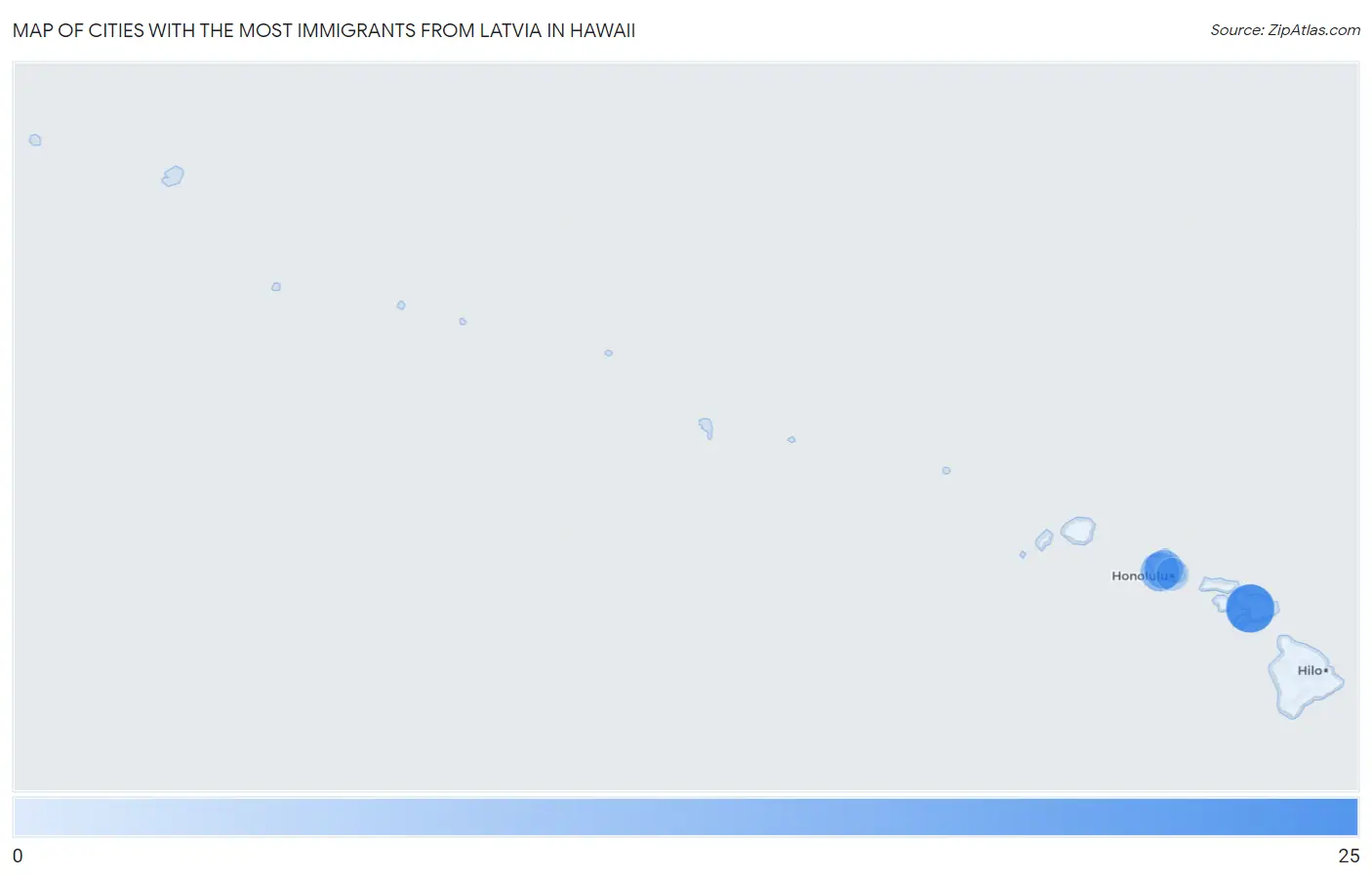 Cities with the Most Immigrants from Latvia in Hawaii Map