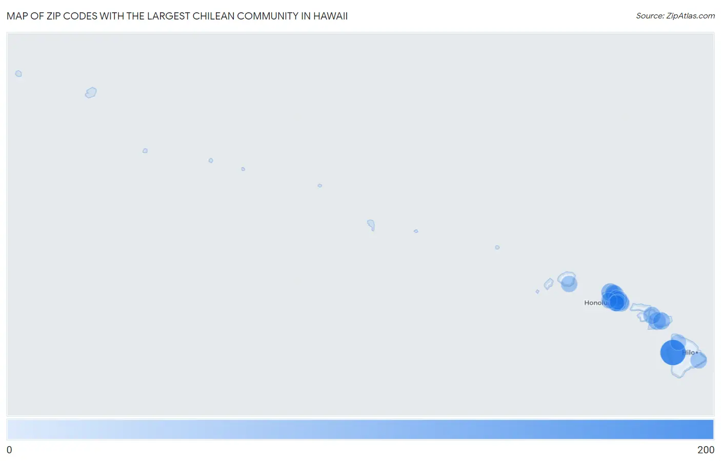 Zip Codes with the Largest Chilean Community in Hawaii Map