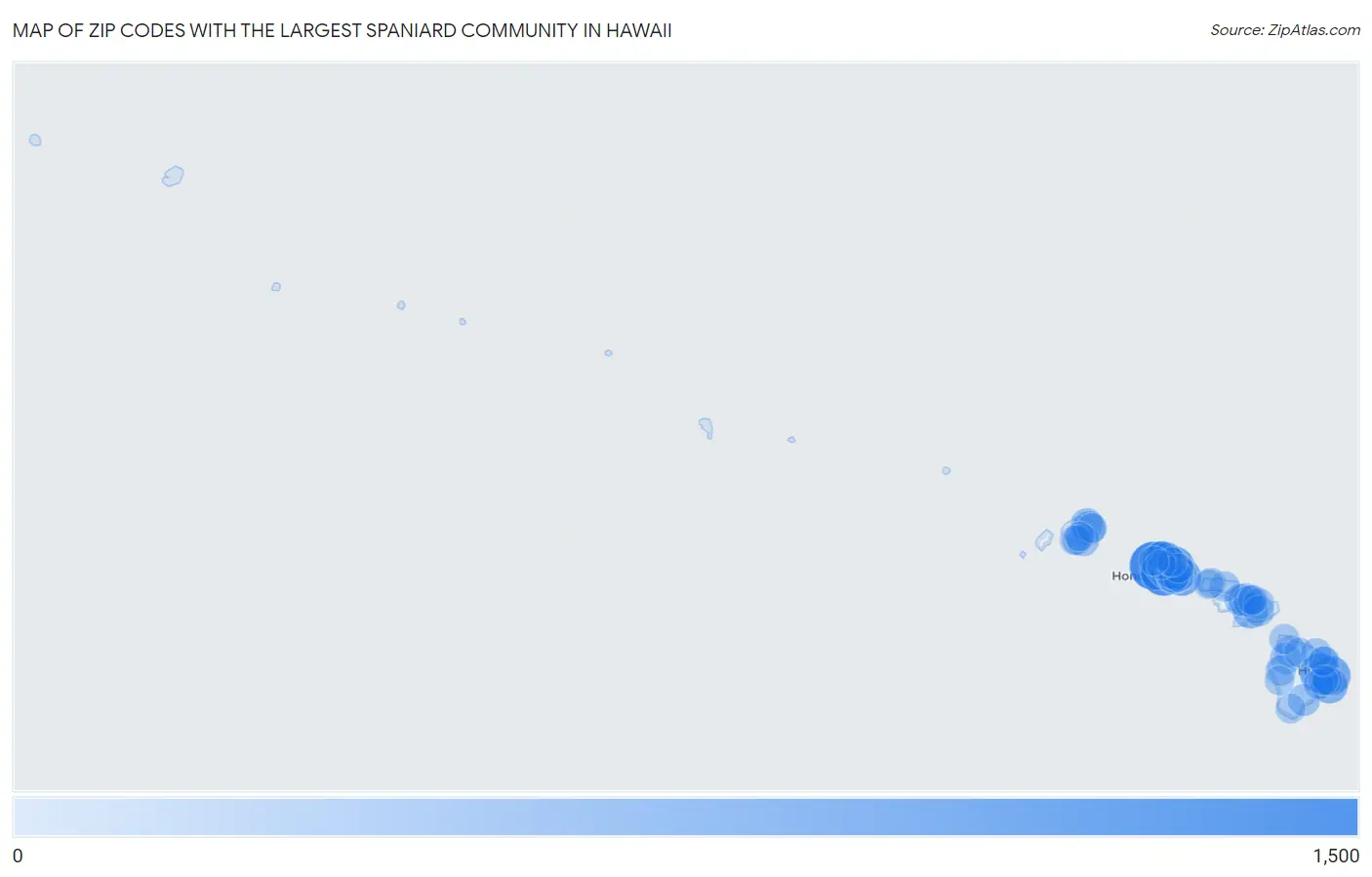 Zip Codes with the Largest Spaniard Community in Hawaii Map