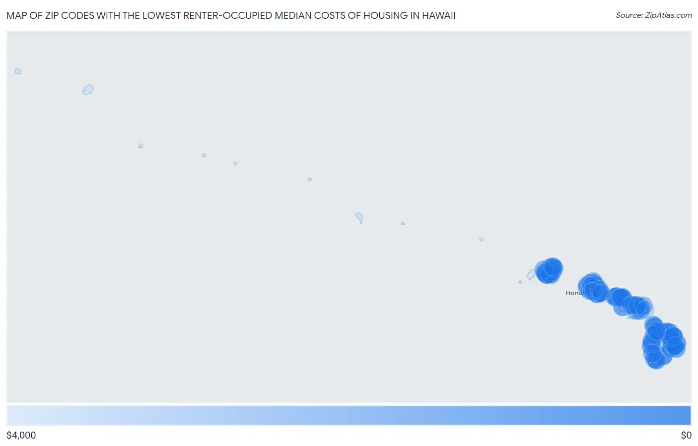 Zip Codes with the Lowest Renter-Occupied Median Costs of Housing in Hawaii Map