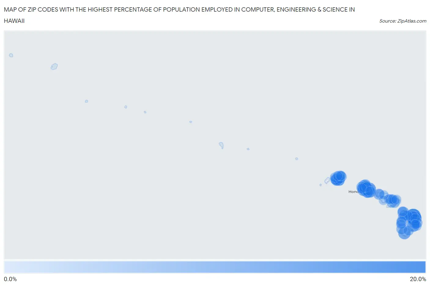Zip Codes with the Highest Percentage of Population Employed in Computer, Engineering & Science in Hawaii Map