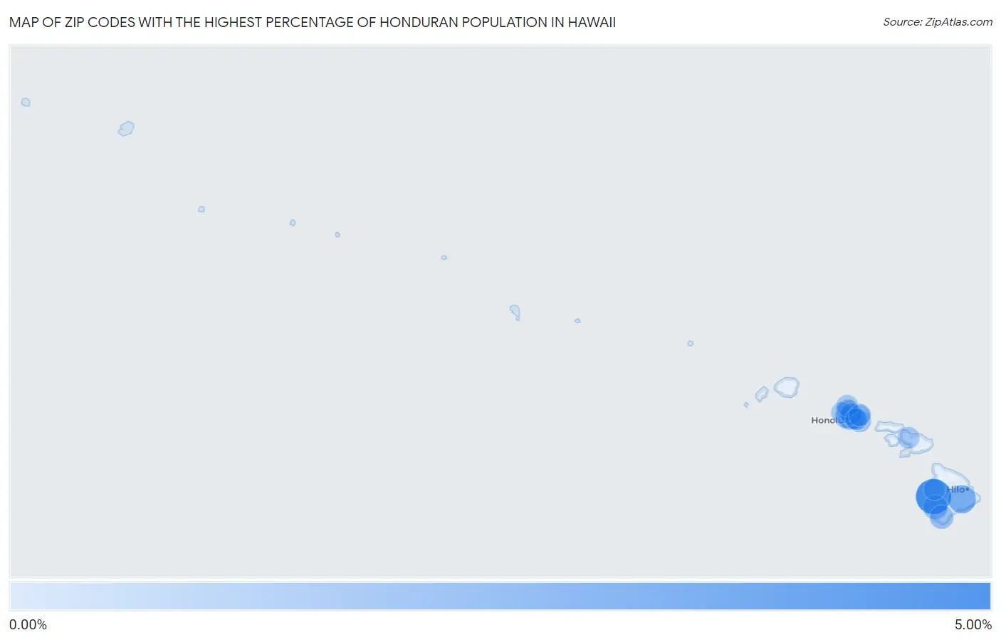 Zip Codes with the Highest Percentage of Honduran Population in Hawaii Map