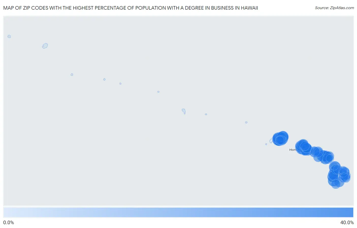 Zip Codes with the Highest Percentage of Population with a Degree in Business in Hawaii Map