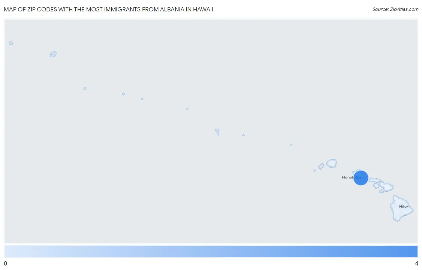 Zip Codes with the Most Immigrants from Albania in Hawaii Map