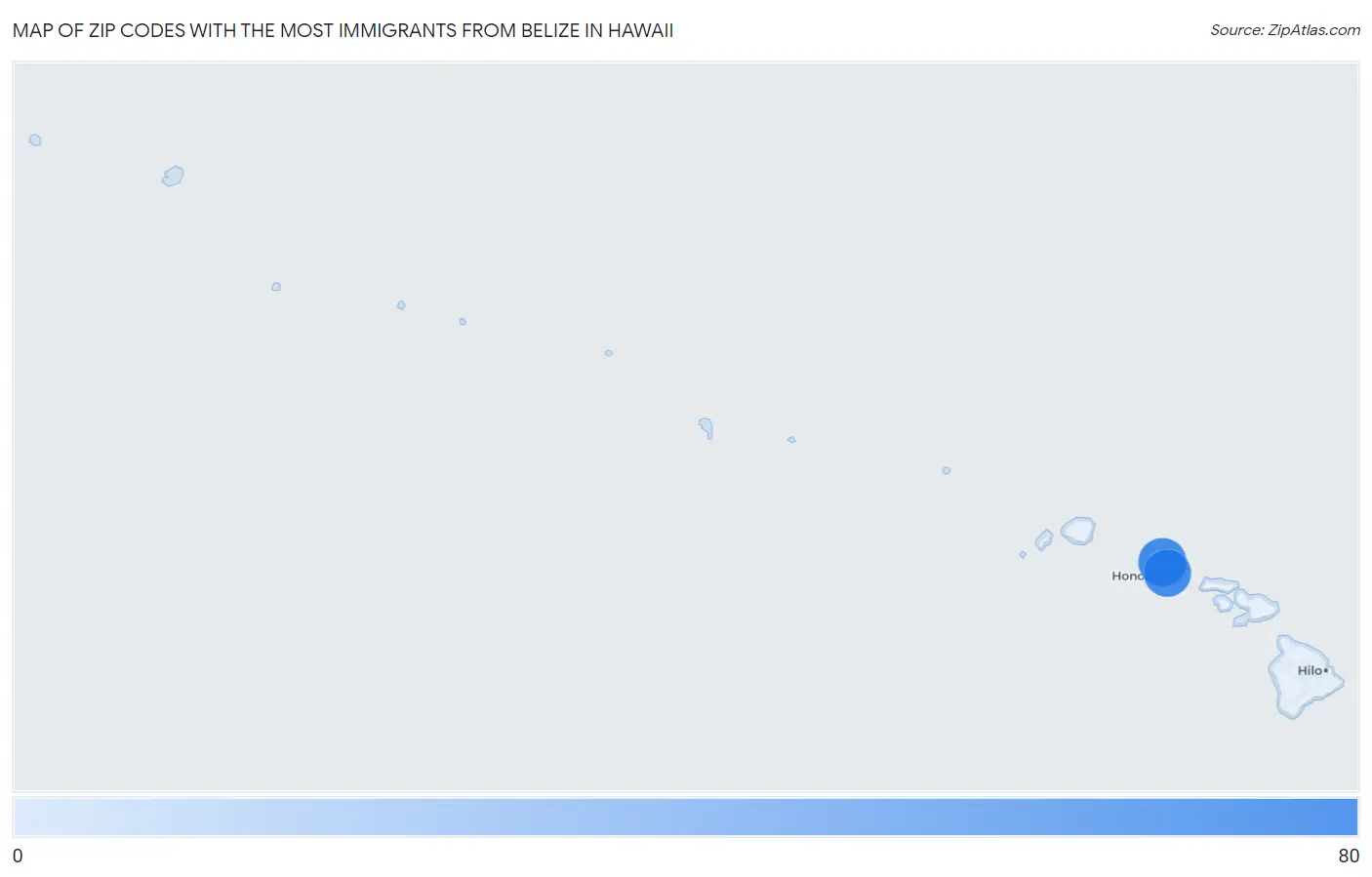 Zip Codes with the Most Immigrants from Belize in Hawaii Map