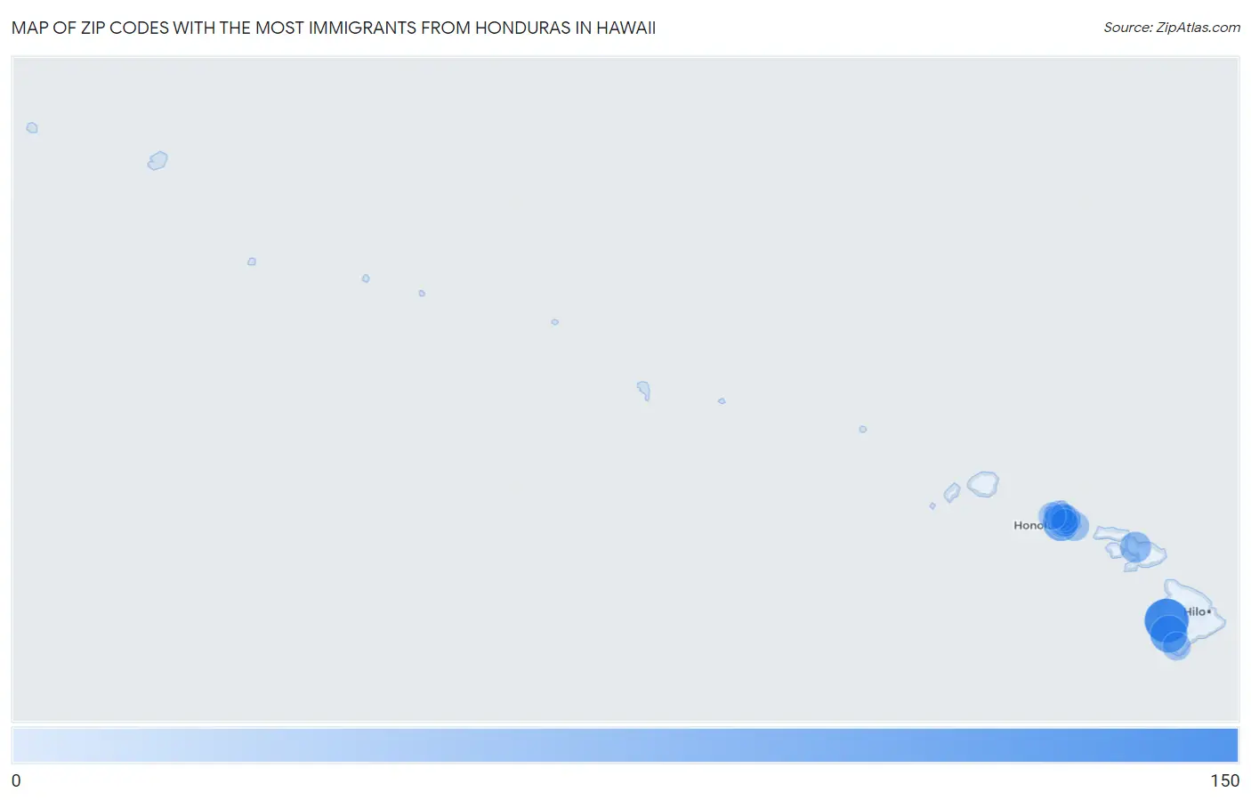 Zip Codes with the Most Immigrants from Honduras in Hawaii Map