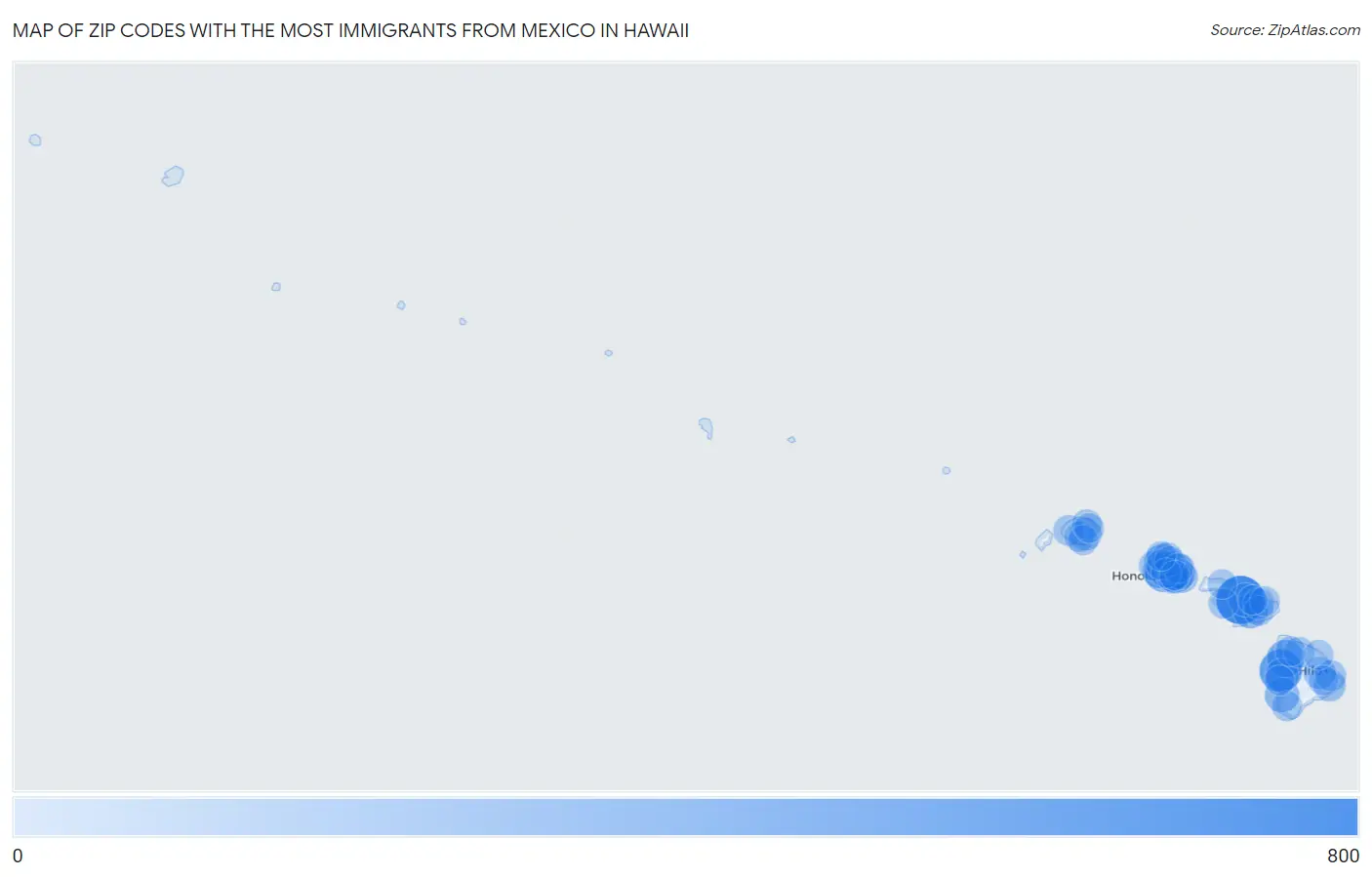 Zip Codes with the Most Immigrants from Mexico in Hawaii Map