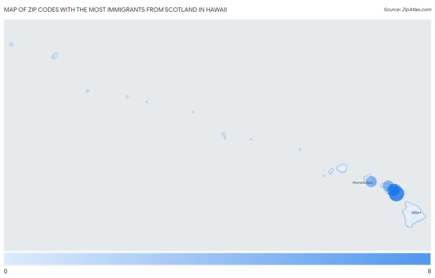 Zip Codes with the Most Immigrants from Scotland in Hawaii Map