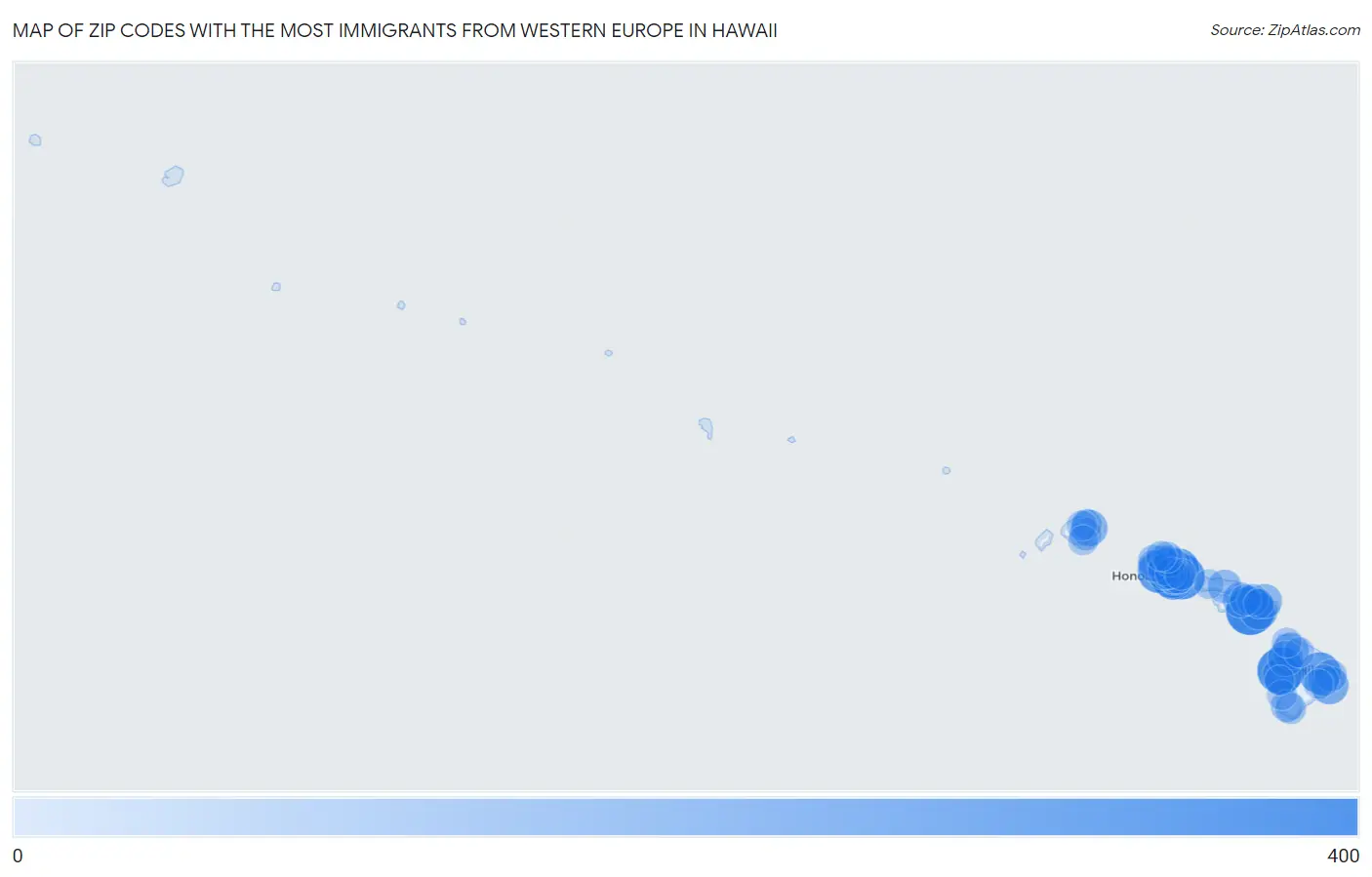 Zip Codes with the Most Immigrants from Western Europe in Hawaii Map